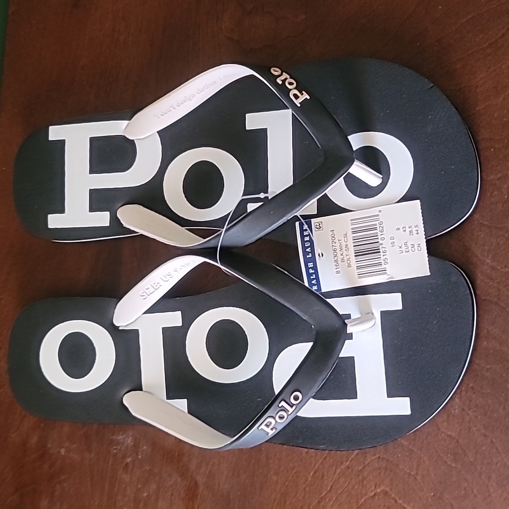 New Polo Ralph Lauren Bolt Logo Flip-Flops Men's Size 10